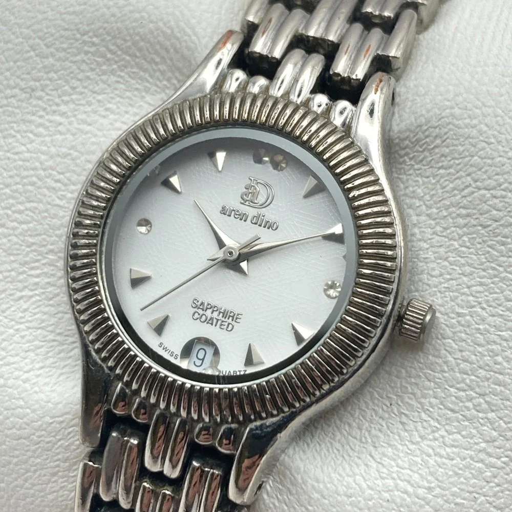 Aren Dino Women's Watch 25mm Silver Tone Swiss Date New Battery SMALL 5.75